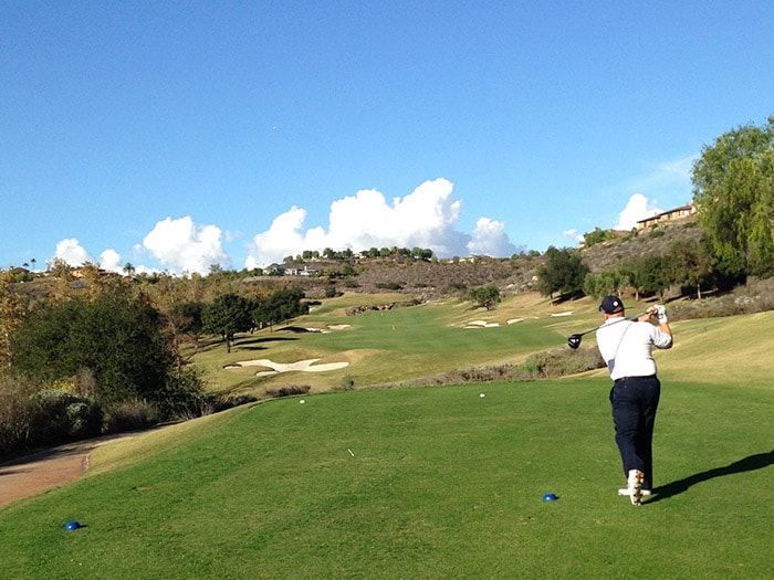 Marc splits the fairway on the uphill par-4.